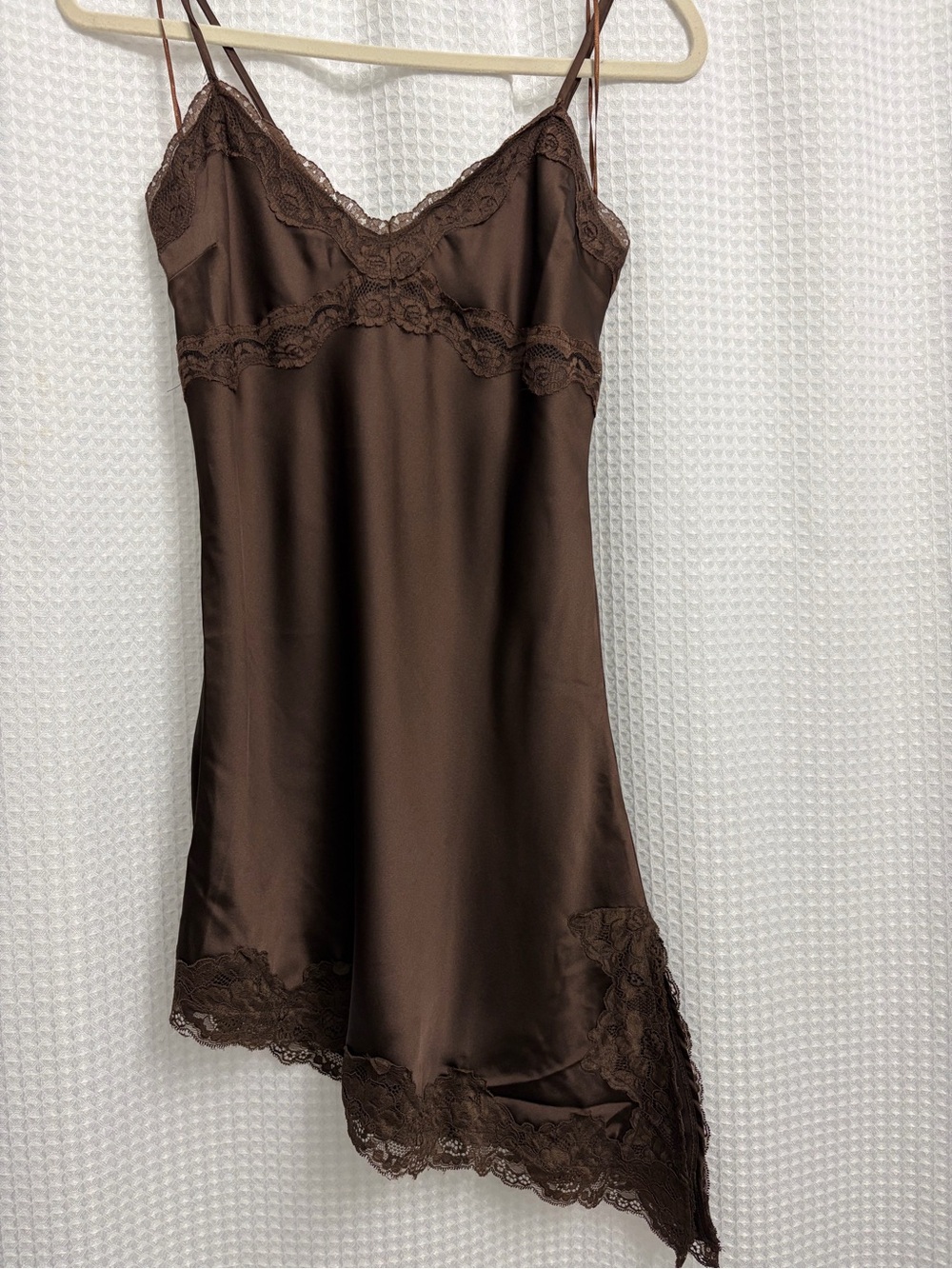 Women’s Lace-Trim Satin Slip Nightgown - Brown/ Size Small